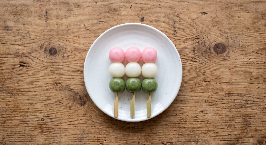 Hanami Dango (Three-Color Dango) plated and ready to serve