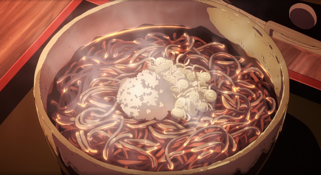 Scene from Demon Slayer (Kimetsu no Yaiba) featuring Rengoku's Kakiage Tempura Soba