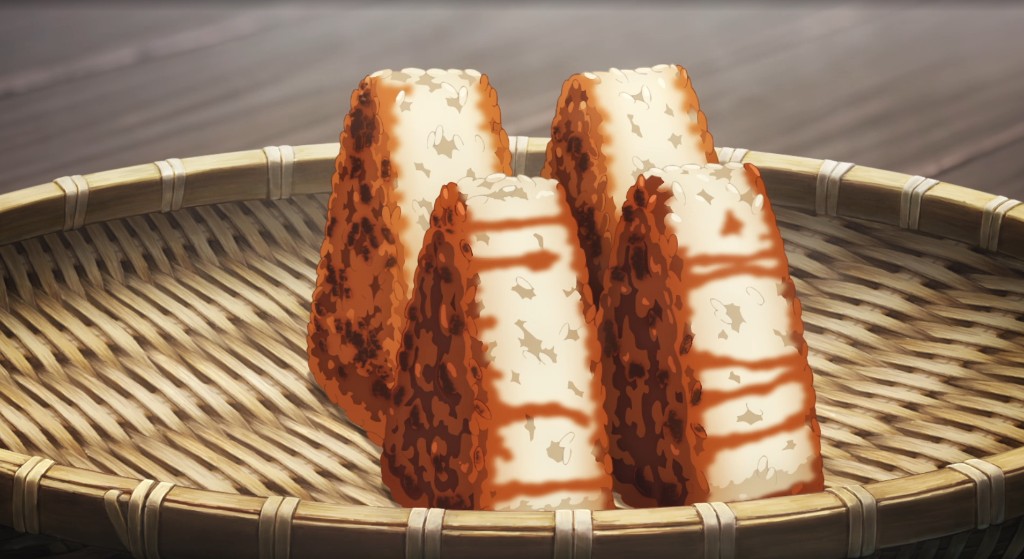 Scene from Demon Slayer (Kimetsu no Yaiba) featuring Tanjiro's Miso Yaki Onigiri
